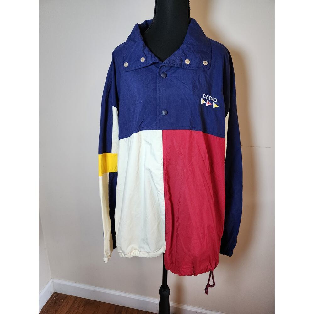 Izod Men's Size Large Nautical Multicolor Long Sleeve Pullover Windbreaker